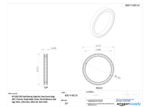 Skf 61822-2rs1 rolamento radial, linha única, design de ranhura profunda, precisão ABEC 1, selado duplo, contato, folga normal,