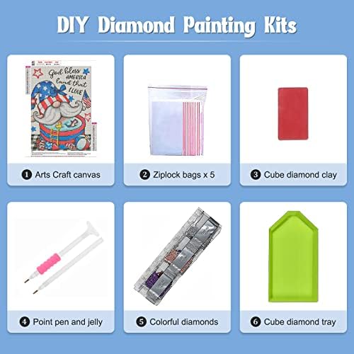 Kits de pintura de diamante para adultos, broca completa 4 de julho de kits de pintura de diamante, DIY 5D Diamond Diamo