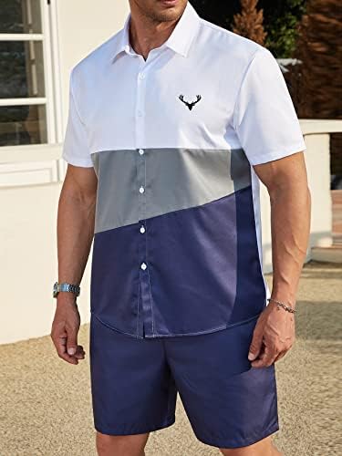 Roupa de duas peças de Fioxa para homens camisa de impressão de alces colorblock com shorts