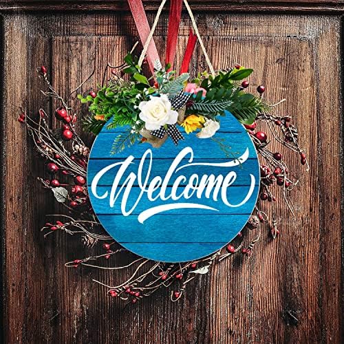 HWGBS Welcome Sign para a porta da frente de madeira redonda pendurado Welcome Wood Sign for Farmhouse Porch Decoration 12x12 em