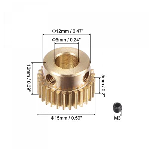 Conjunto de engrenagem de pinhão uxcell, engrenagem de esporão reta de rack de latão com etapa, 0,5 mod 28t 6mm Bore 15mm diâmetro externo, m3 parafusos de ajuste incluídos