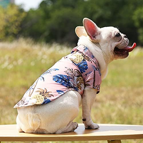 Camisa pólo de cachorro com coco e estampa de abacaxi para cachorrinho de praia roupas de acampamento para pequenos e médios cachorrinhos- rosa