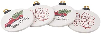 Conjunto de 4 Holiday Time Red Pickup Caminhando e Merry Bright Ornament Mousases -1278