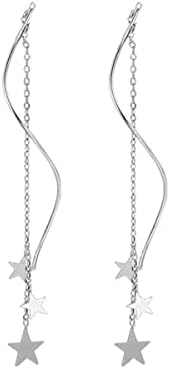 Sluyz Sterling Silver Stars Brincos Brincos Dangle para mulheres meninas adolescentes Curve estrelas Brincos longos Longo