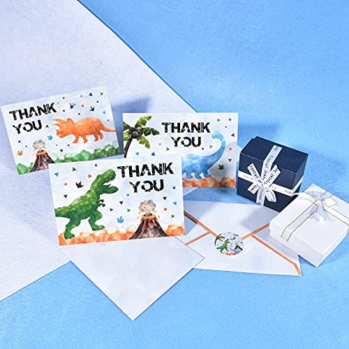 Wernnsai Watercolor Dinosaur Kids Cards de agradecimento com envelopes - Dinosaur tem temático FESTIPES 24 PCS Cartão de nota de aniversário com adesivos de dinossa