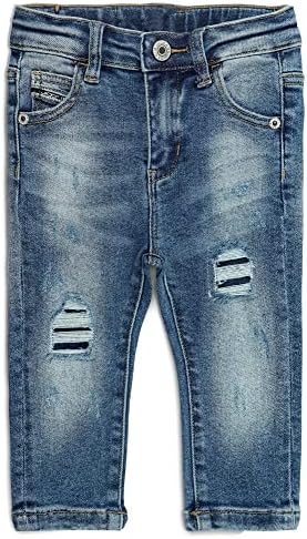 Kidscool Space Baby Little Boys Jeans, Elastic Band De dentro de calça jeans rasgada em forma reta