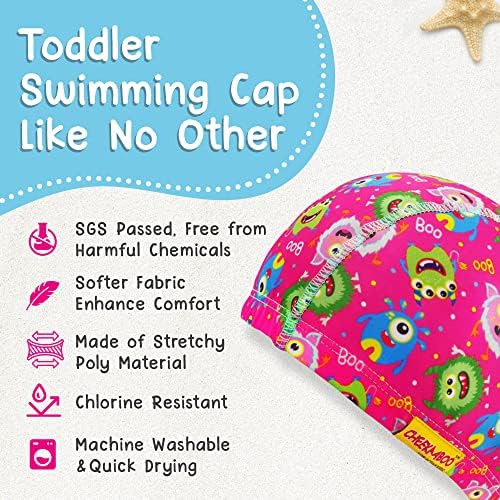 Cheekaaboo Capinha para crianças, chapéu de natação macia e elástica, criança seca rápida e boné de natação para crianças