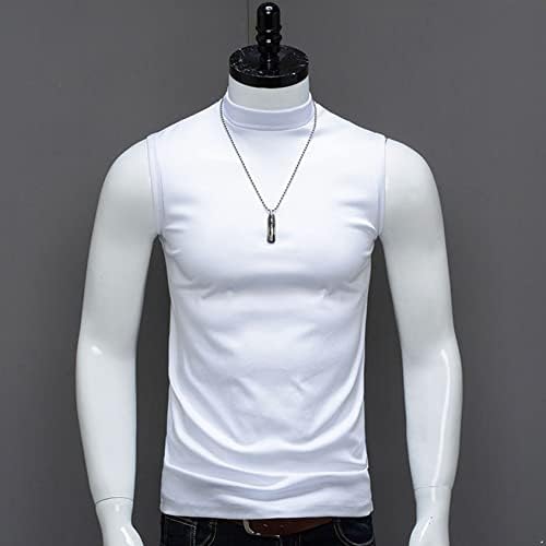 Camiseta masculina de Hedmy sem mangas T-shirt básico Mock Turtleneck Slim Fit Subsirt Pullover Tamas tanques térmicos Tamas