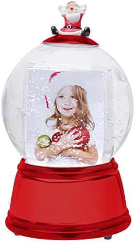 Globo de neve de foto do Papai Noel com base vermelha e prata