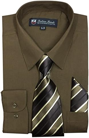 Camisa de vestido de manga comprida de Fortino Landi Men com gravata e lenço combinando