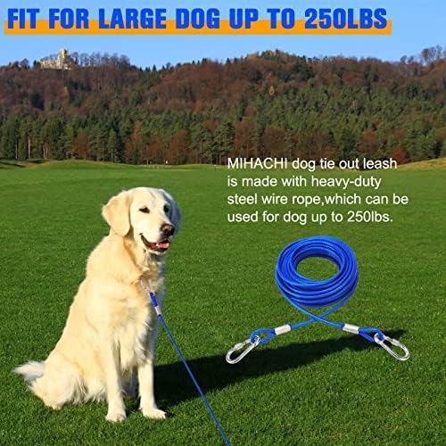 Mihachi 50 pés de cachorro amarrar cabo para cachorro até 250 libras, cabos de cães de aço para cães para quintal, cães para