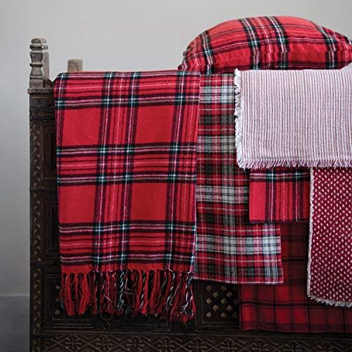 Creative Co-Op 72 L x 14 W escovada Runner de mesa de algodão com listras e franjas, têxteis de entretenimento vermelho