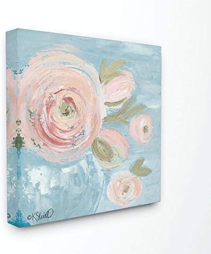 Stuell Industries Flores rosa em placa de parede impressionista azul, 12 x 12, multicoloria