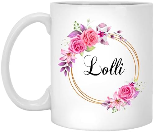 Gavinsdesigns Lolli Flower Novelty Coffee Caneca Presente para o Dia das Mães - Lolli Pink Flowers On Gold Frame - New Lolli