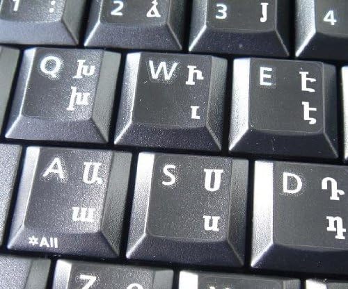 Adesivos de teclado armênia com letras brancas em fundo transparente para desktop, laptop e caderno