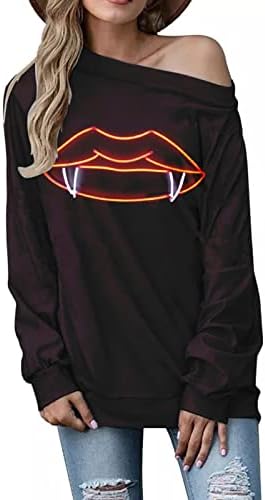 Suziyoog Moletom Selto de Molho Casual Crewneck Tops Halloween Trendy Imprimindo Blusa de Pullover solto Blusa de túnica Fit Fit