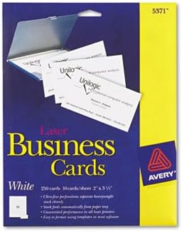 Cartões de visita imprimíveis de dois lados, laser, 2 x 3-1/2, branco, não revestido, 250/pack, total 5 pk, vendido como 1 caixa