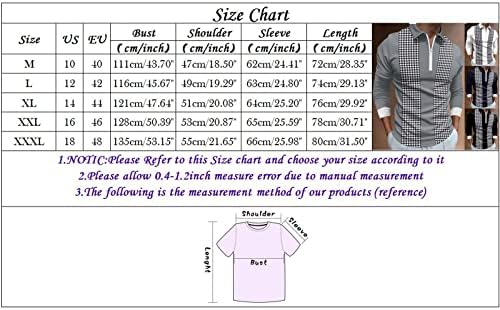 1/4 de zíper de Wocachi Men camisas pólo, outono no inverno de luva longa Houndstooth Patchwork Golf Tops Casual Muscle Shirt