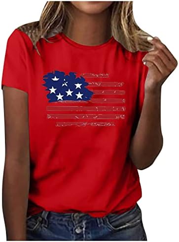 LCEPCY 4 de julho Casual American Flag Star Stripe Short Slave Crewneck Camisetas patrióticas