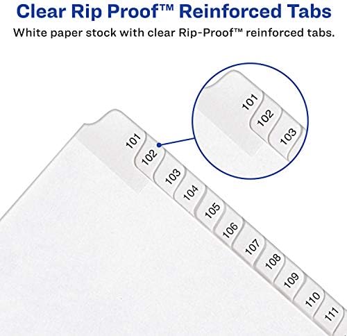 Avery Legal Divishers, Allstate Conjuntos reunidos, tamanho da letra, guia lateral, conjunto de 126-150, branco