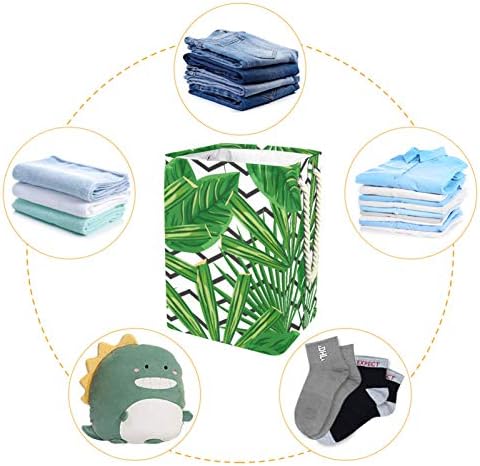 Deyya Tropical Leaf Green Laundry Baskets dificultam altura de altura dobrável para crianças adultas meninos adolescentes meninas em quartos Banheiro 19.3x11.8x15.9 em/49x30x40.5 cm