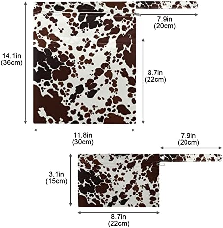 Kigai 2pcs com estampa de vaca Sacos secos úmidos, fraldas reutilizáveis ​​de pano reutilizável a água para viajar, fraldas, roupas