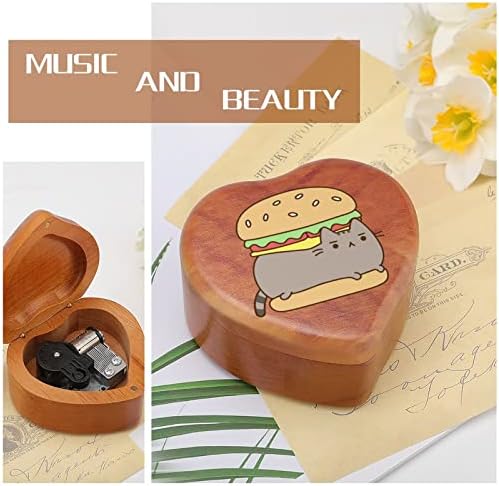 Caixa de madeira de hambúrguer de gato engraçado Caixa de música de madeira antiga Presentes de caixa musical para