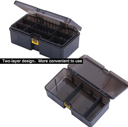2PCs Tackle Box Organizer Boxes de plástico pescando armazenamento de caixa de utilitário de duas camadas com divisores removíveis