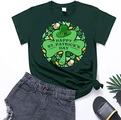 Camisa do dia de St.Patrick para mulheres camisas de trevo o pescoço de manga curta blusa imprimir camisetas soltas