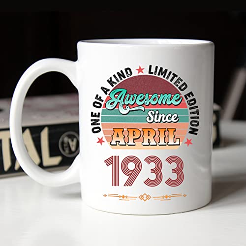 Incrível desde abril de 1933 Funny Birthday Gift Coffee Caneca Presente - Presente de aniversário de 90 anos para homens mulheres amigas feliz aniversário 90 anos