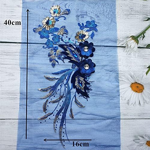 Tbgfpo 40cm lantejas azuis 3d Flowers Tassel Lace Gols