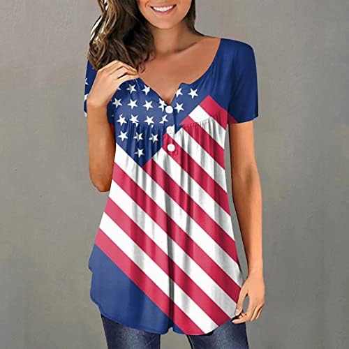 Camisa Mulheres Manga curta Dia Independence Day for Women Plus Size American 4 de julho Impresso V pescoço de manga curta T