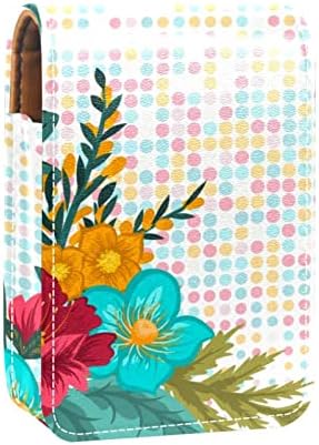 Mini estojo de batom com espelho para bolsa, moldura floral com colorida organização de suporte de caixa portátil de flores
