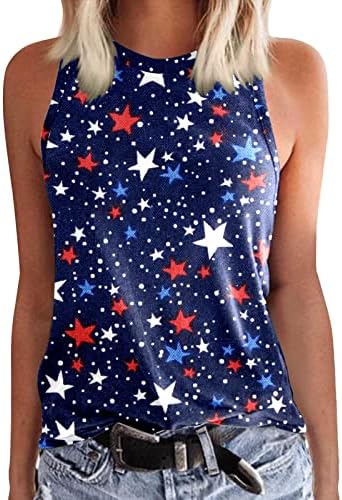 4 de julho Camisas para mulheres bandeira dos EUA Summer Summer Sleesess O-Gobes Top Top Star