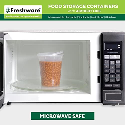Recipientes de armazenamento de alimentos Freshware [24 Conjunto] Recipientes de Deli de Plástico de 32 oz com tampas, lodo, sopa, recipientes de preparação para refeições | BPA grátis | Empilhável | À prova de vazamento | Microondas/lava -louças/freezer