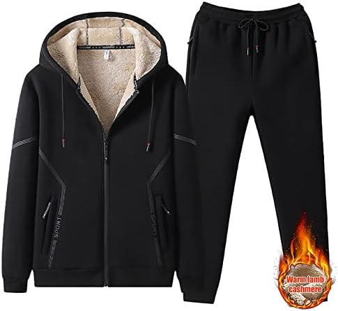 Men Tracksuit Conjunto de 2 peças de inverno lã macio com capuz de moletom de suntuolador de sulatão de pullover quente Duas peças