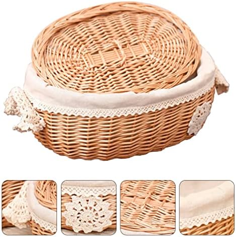 Upkoch Wicker Rattan Fruit Bread Besta: Cesta de armazenamento de pão de vime natural com tampa de legumes de legumes