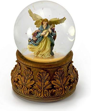 Anjo celestial tocando bandolim com base decorativa Musical Water Globe - muitas músicas para escolher - funiculi funicula