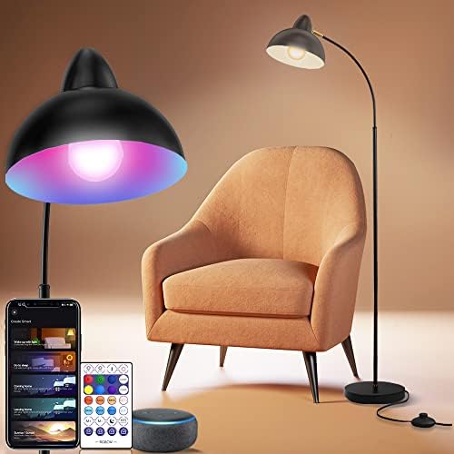 Lâmpada inteligente de piso RGB funciona com Alexa e Google Home, Lâmpada de andar de escritório moderna com arco com led de