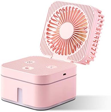 Ventilador de umidificação USB Mini, ventilador de resfriamento silencioso de desktop com 3 velocidades de vento e luz noturna LED, adequada para o escritório em casa rosa 10x10x10cm