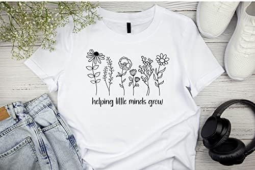Ajudando Little Minds a cultivar camisa em casa, tee de presente para a mãe de apreciação de professores, mãe escolar