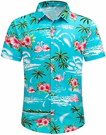 Camisa Havaiana de Simmashah Mens, Mangas Curtas Button Down Roupas de praia, UNISSISEX SMUMEL Flamingos Casual Aloha Floral