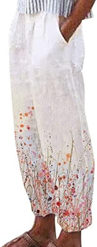 Calça de linho de algodão larga de cintura larga casual casual feminino