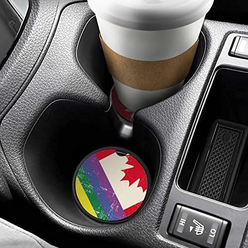 Bandeira LGBT gay Grunge com bandeira do Canadá Coasters redondos de carros fofos Titulares de xícara 2,56 polegadas para absorvente