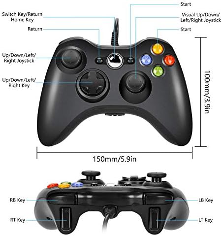 Console de jogos para PC do controlador com fio Pomisgam para Microsoft Xbox 360 / Xbox 360 Slim / PC Windows 7 8 10 Vapor,