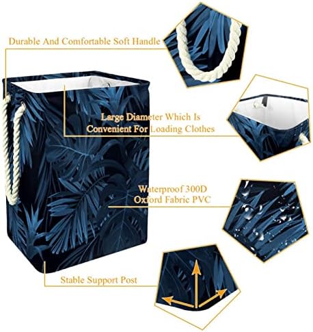 Inomer aquarela para a floresta tropical azul escuro folhas grandes cestas de roupa de roupa grande e impermeabilizada cesta