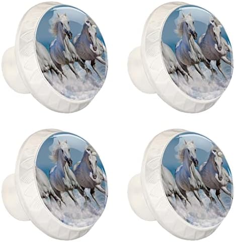 Botões de gabinete redondo botões de cômoda de cavalo brancos puxam alças de gaveta de vidro de cristal com parafusos 4