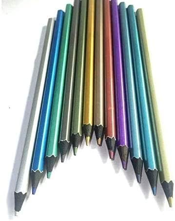 12 cores lápis metálicos, lápis de cor de madeira, lápis de desenho colorido para crianças de esboço de adultos pintando