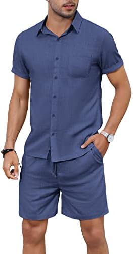Coofandy Men Men 2 Peça Conjunto de linho casual Camisa de manga curta e conjunto de praia curta