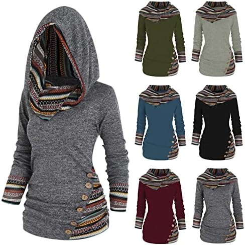Hoodies de Auimank para mulheres, moletom para mulheres geométricas painéis de listras com capuz de capuz superior de manga comprida Tops de pulôver para mulheres